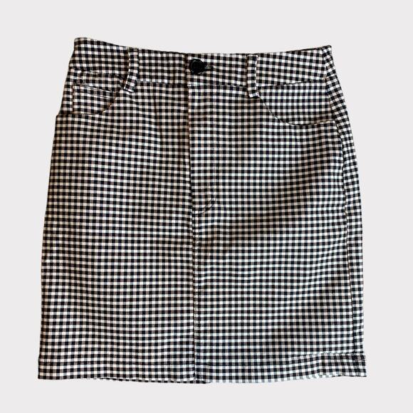Forever 21 Womens Small Pencil Skirt Black White Check Zipper Button Pockets - Picture 1 of 6